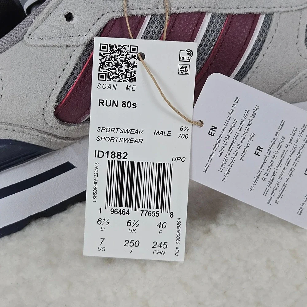 Adidas Run 80s Mens Sneakers Grey Burgundy Navy ID1882 Size 7 NEW